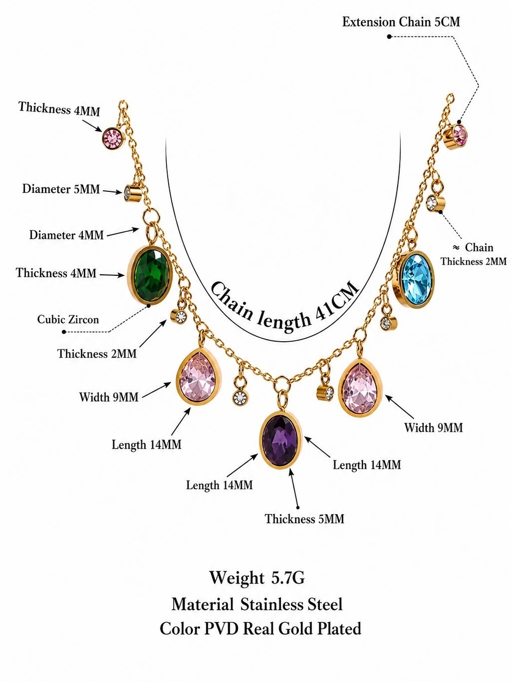 Gold Multi-Gemstone Pendant Necklace - Elegant Women’s Jewelry - Picture 2 of 7